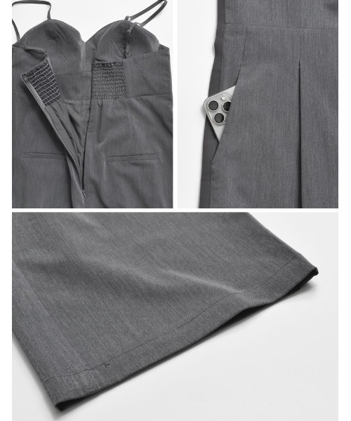 Re:EDIT（リエディ）の「[2024SS COLLECTION][低身長/高身長サイズ有]ライトツイルサイドラインキャミオールインワン（サロペット/オーバーオール・レディース・グレー系その他/ベージュ系その他/ブラック系その他・TALL/LARGE/SHORT/MEDIUM）」の5枚目の写真