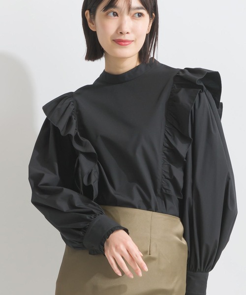 PICCIN(ピッチン)の「フリルショルダーブラウス(シャツ/ブラウス・レディース・オフホワイト/ブラック・M)」の1枚目の写真