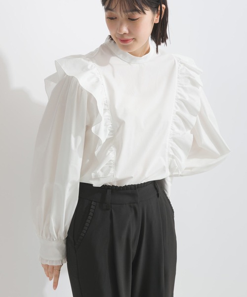 PICCIN(ピッチン)の「フリルショルダーブラウス(シャツ/ブラウス・レディース・オフホワイト/ブラック・M)」の7枚目の写真