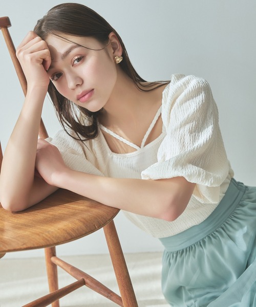 mysty woman（ミスティウーマン）の「リボンストリングプルオーバー　108224（Tシャツ/カットソー・レディース・オフホワイト/ブルー/ブラック/ライトグリーン・FREE）」の5枚目の写真