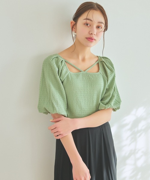 mysty woman（ミスティウーマン）の「リボンストリングプルオーバー　108224（Tシャツ/カットソー・レディース・オフホワイト/ブルー/ブラック/ライトグリーン・FREE）」の12枚目の写真