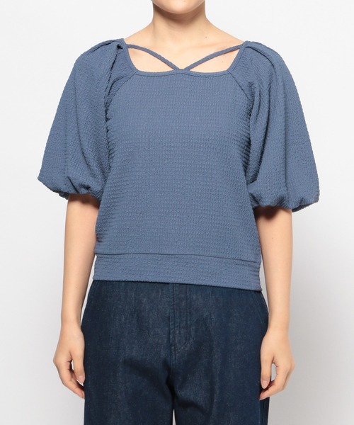 mysty woman（ミスティウーマン）の「リボンストリングプルオーバー　108224（Tシャツ/カットソー・レディース・オフホワイト/ブルー/ブラック/ライトグリーン・FREE）」の14枚目の写真