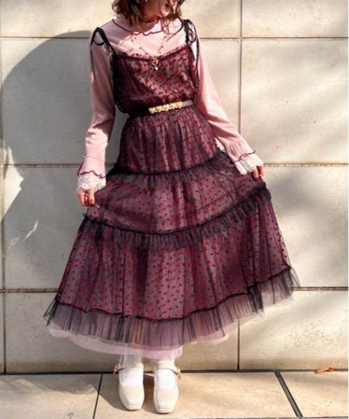 axes femme(アクシーズファム)の「ハートチュールティアードワンピース(ワンピース・レディース・ブラック/レッド・FREE)」の6枚目の写真