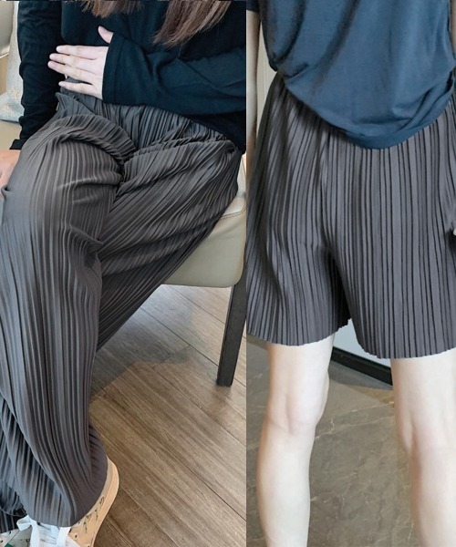 Miniministore(ミニミニストア)の「プリーツワイドパンツ2枚セット冷感タッチ(スラックス・レディース・ダークグレー/ピンク/ブルーグレー/ブラック/マスタード・FREE)」の3枚目の写真