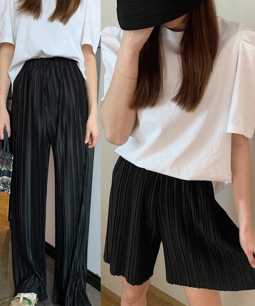 Miniministore(ミニミニストア)の「プリーツワイドパンツ2枚セット冷感タッチ(スラックス・レディース・ダークグレー/ピンク/ブルーグレー/ブラック/マスタード・FREE)」の2枚目の写真