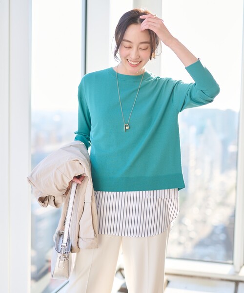 UNTITLED（アンタイトル）の「◆【インナー付／薄手】バックシャン　ストレッチニット（その他トップス・レディース・ネイビー/ライトグレー系9/グリーン・02/00/04/44/48）」の3枚目の写真