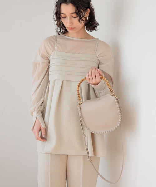 A part by（アパートバイ）の「バンブーハンドルラウンドバッグ（ショルダーバッグ・レディース・ブラック/ベージュ・FREE）」の8枚目の写真