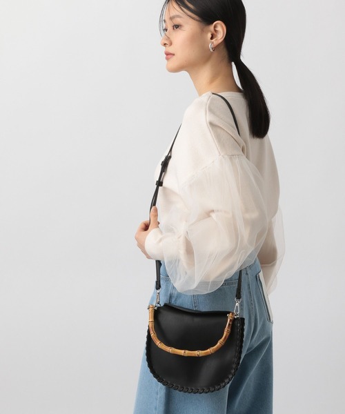 A part by（アパートバイ）の「バンブーハンドルラウンドバッグ（ショルダーバッグ・レディース・ブラック/ベージュ・FREE）」の11枚目の写真