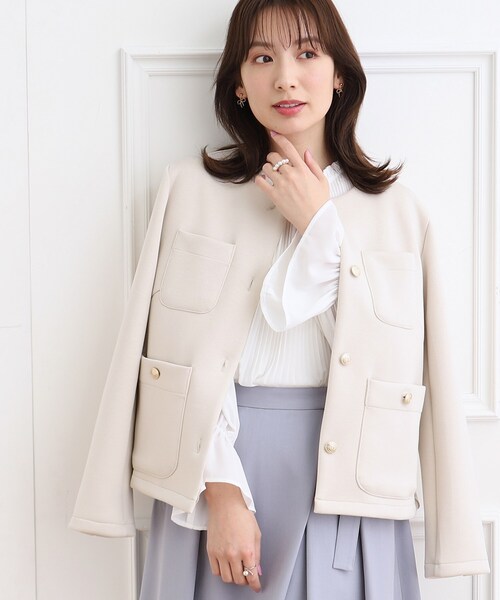 couture brooch(クチュールブローチ)の「◆金釦ツイルダンボールジャケット(ノーカラージャケット・レディース・ネイビー/アイボリー・36/38/40/42)」の4枚目の写真