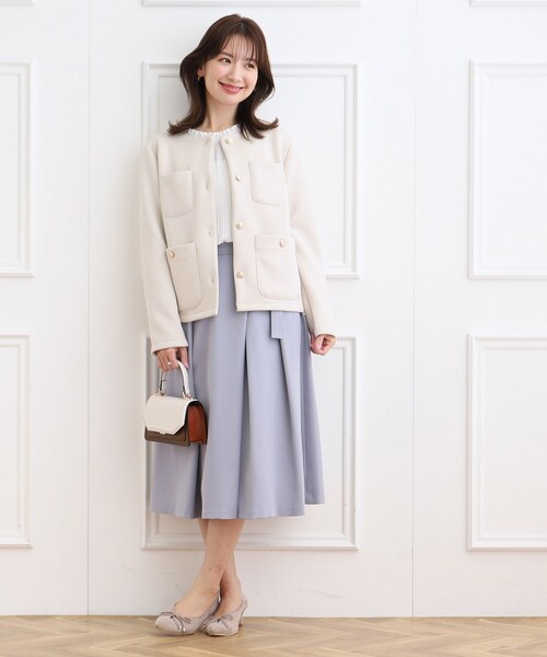 couture brooch(クチュールブローチ)の「◆金釦ツイルダンボールジャケット(ノーカラージャケット・レディース・ネイビー/アイボリー・36/38/40/42)」の7枚目の写真