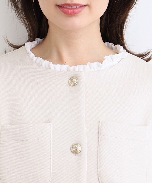 couture brooch(クチュールブローチ)の「◆金釦ツイルダンボールジャケット(ノーカラージャケット・レディース・ネイビー/アイボリー・36/38/40/42)」の13枚目の写真