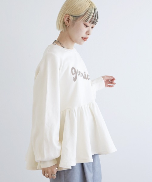 w closet(ダブルクローゼット)の「裏毛ペプラムトップス(スウェット・レディース・オートミール/ピンク/オフホワイト・FREE)」の5枚目の写真