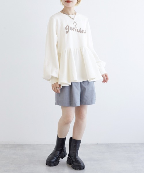 w closet(ダブルクローゼット)の「裏毛ペプラムトップス(スウェット・レディース・オートミール/ピンク/オフホワイト・FREE)」の8枚目の写真