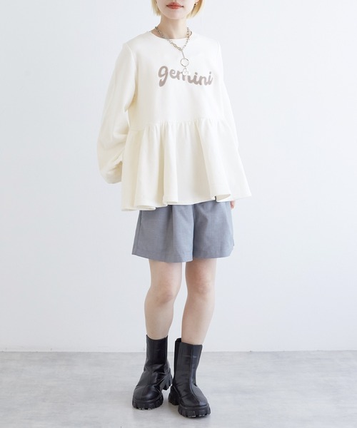 w closet(ダブルクローゼット)の「裏毛ペプラムトップス(スウェット・レディース・オートミール/ピンク/オフホワイト・FREE)」の10枚目の写真