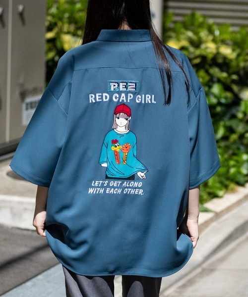 Red Cap Girl（レッドキャプガール）の「【a-r】〔PEZ×RedCapGirl〕バックイラスト＆刺繍 ルーズサイズ半袖シャツ（シャツ/ブラウス・メンズ・ブルー系1/ブラック系1/ライトグレー系2/ホワイト系1/ホワイト系2/ライトグレー系1/ブルー系2/ブラック系2・MEDIUM/LARGE）」の22枚目の写真