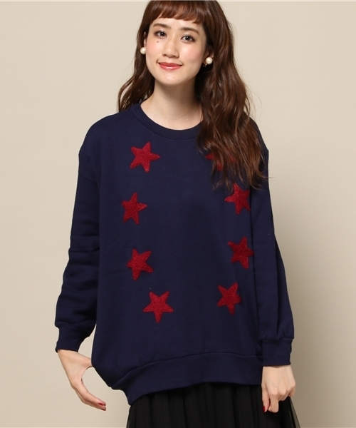 ROSE BUD（ローズバッド）の「LCTT-15201 STAR EMB.BIG P/O（スウェット・レディース・ミックスグレー/ネイビー・ONE SIZE）」の2枚目の写真