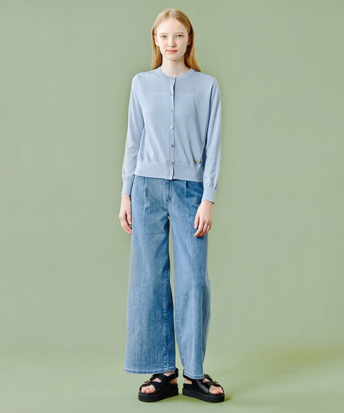 BLUE LABELクレストブリッジ バックプリーツロングカーディガン ヘアリークレストブリッジチェックジャカードカーディガン