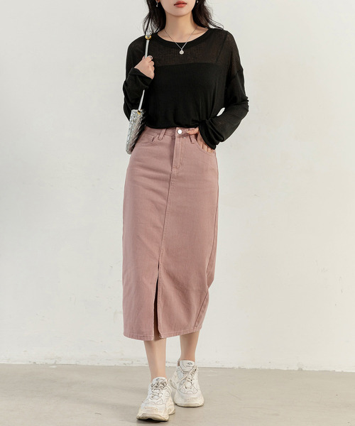 DAY CLOSET（デイ クローゼット）の「【大きいサイズ有】スラッとIライン。スリット入り デニム ナロースカート レディース（デニムスカート・レディース・ブルー/ピンク/ライトブルー/ブルー系その他/ブラック系その他・L/M/S/XS/XL/2XL）」の20枚目の写真