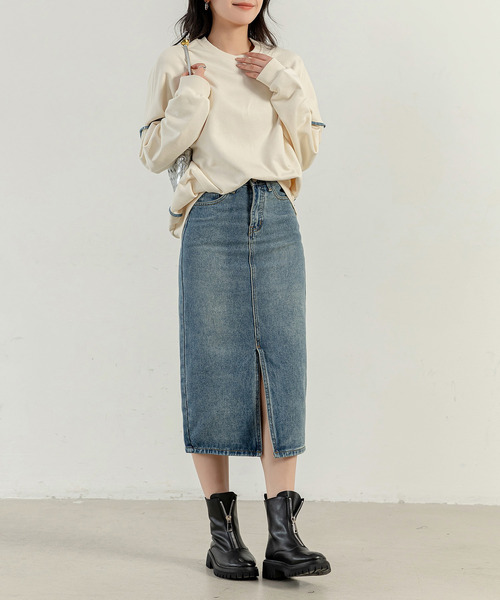 DAY CLOSET（デイ クローゼット）の「【大きいサイズ有】スラッとIライン。スリット入り デニム ナロースカート レディース（デニムスカート・レディース・ブルー/ピンク/ライトブルー/ブルー系その他/ブラック系その他・L/M/S/XS/XL/2XL）」の11枚目の写真