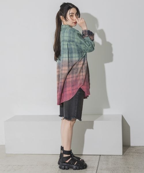 完売品】 GRANCY シャーリングデザインブリーチチェックシャツ M