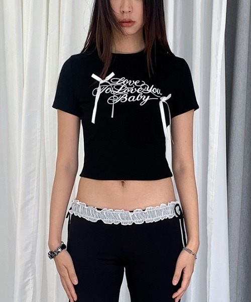 Vipoa(ヴィポア)の「ribbon lettering tee(Tシャツ/カットソー・レディース・ブラック/ホワイト・FREE)」の10枚目の写真