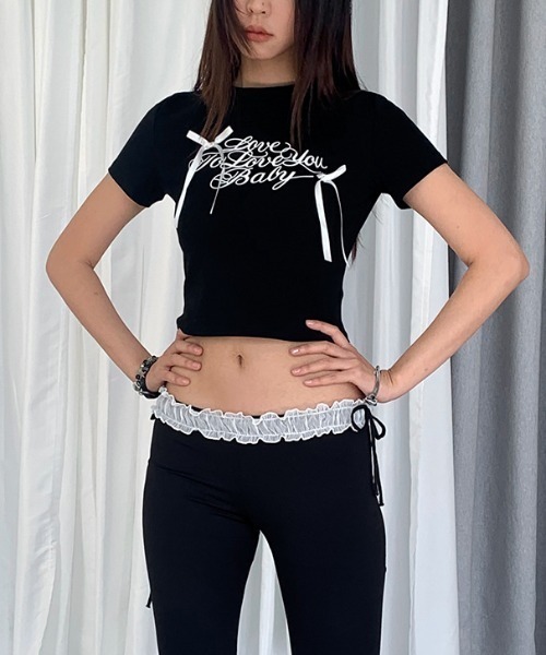 Vipoa(ヴィポア)の「ribbon lettering tee(Tシャツ/カットソー・レディース・ブラック/ホワイト・FREE)」の11枚目の写真