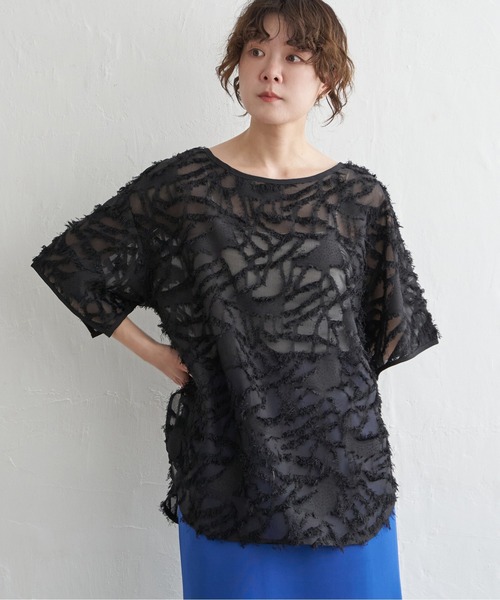 notch.(ノッチ)の「シアーフリンジ2wayブラウス(シャツ/ブラウス・レディース・オレンジ/ブラック/オフホワイト・M)」の4枚目の写真