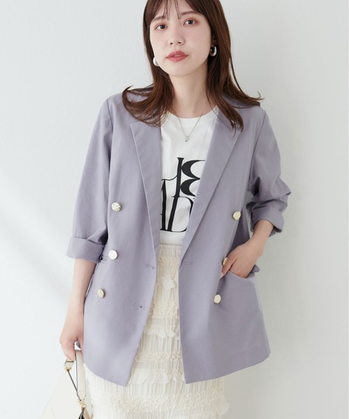【新品】natural couture べこべこ金釦綿麻テーラードジャケット　F 新品】natural couture べこべこ金釦綿麻テーラードジャケット F