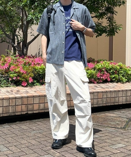 BACK NUMBER(バックナンバー)の「BACK NUMBER(バックナンバー)【メンズ】綿麻ヘリンボーン半袖開襟シャツ(シャツ/ブラウス・メンズ・ベージュ/ネイビー・S/M/L/XL)」の3枚目の写真