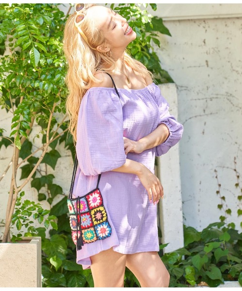 anap mimpi（アナップミンピ）の「ダブルガーゼ オフショルダー ミニワンピース（ワンピース・レディース・ブラック/ミント/ラベンダー・FREE）」の18枚目の写真