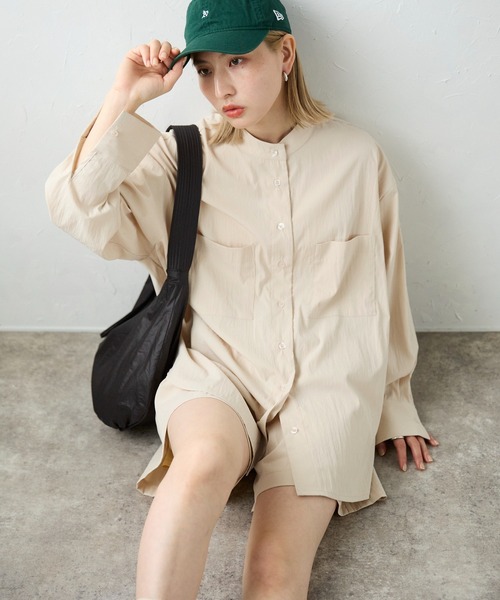 シワ加工バンドカラーシャツ（シャツ/ブラウス）｜meilmada