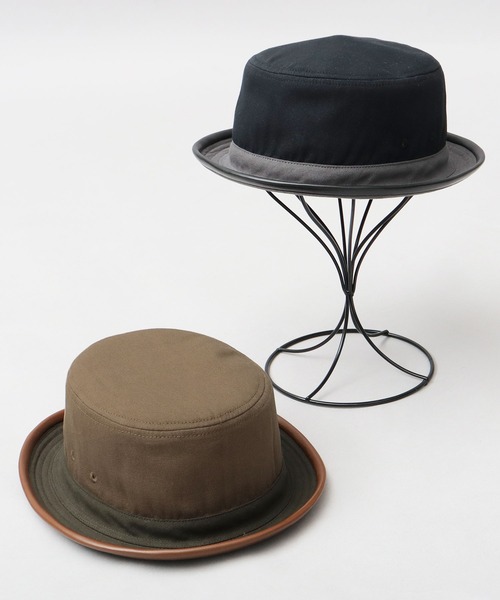 Basiquenti（ベーシックエンティ）の「コットン 配色 PUパイピング ポークパイハット（ハット・メンズ・ブラック/ブラウン・FREE）」の7枚目の写真