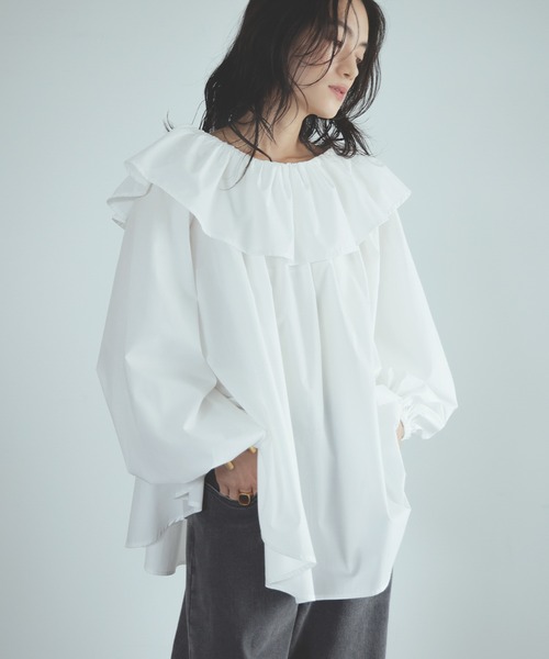 ELFRANK(エルフランク)の「2wayオフショルダーフリルチュニックブラウス(シャツ/ブラウス・レディース・オフホワイト/ブラック・FREE)」の9枚目の写真