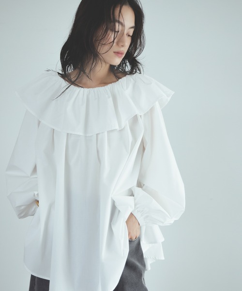 ELFRANK(エルフランク)の「2wayオフショルダーフリルチュニックブラウス(シャツ/ブラウス・レディース・オフホワイト/ブラック・FREE)」の20枚目の写真