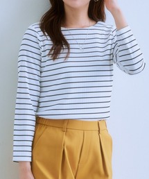 7days Life Styling | 透け対策ダブルフロントランダムリブボートネック９分袖トップス(Tシャツ/カットソー)