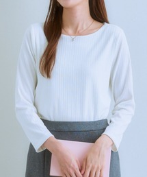 7days Life Styling | 透け対策ダブルフロントランダムリブボートネック９分袖トップス(Tシャツ/カットソー)