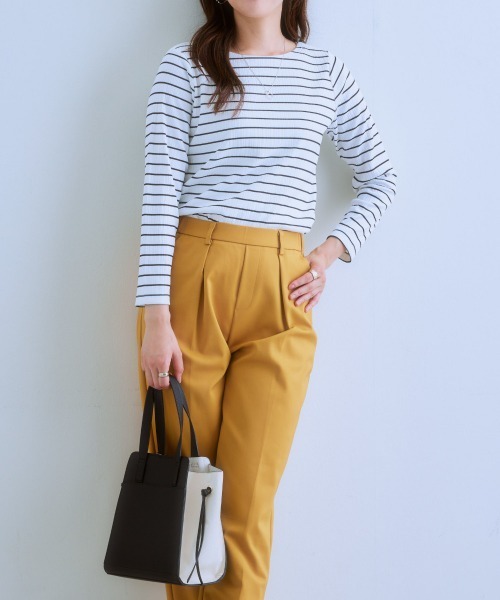 7days Life Styling（セブンデイズライフスタイリング）の「透け対策ダブルフロントランダムリブボートネック９分袖トップス（Tシャツ/カットソー・レディース・モカ/チャコール/ホワイト系/オフホワイト・LL/L/M/S）」の5枚目の写真