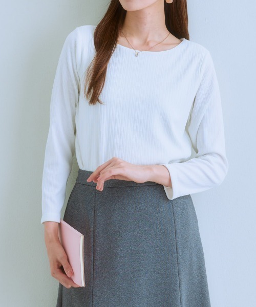 7days Life Styling（セブンデイズライフスタイリング）の「透け対策ダブルフロントランダムリブボートネック９分袖トップス（Tシャツ/カットソー・レディース・モカ/チャコール/ホワイト系/オフホワイト・LL/L/M/S）」の15枚目の写真