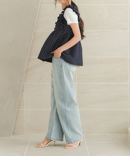 KOBE LETTUCE（コウベレタス）の「接触冷感カーブデニムパンツ（デニムパンツ・レディース・ライトブルー/インディゴブルー/ホワイト/ブラック・PM/TM/S/M/L/PS）」の13枚目の写真