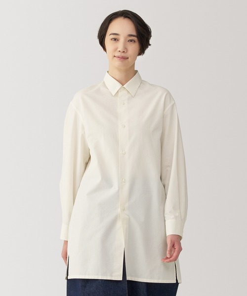 無印良品(ムジルシリョウヒン)の「婦人 和紙混ポプリンシャツ(シャツ/ブラウス・レディース・グレー系/ブルー/オフホワイト・XL/L/M/S)」の1枚目の写真