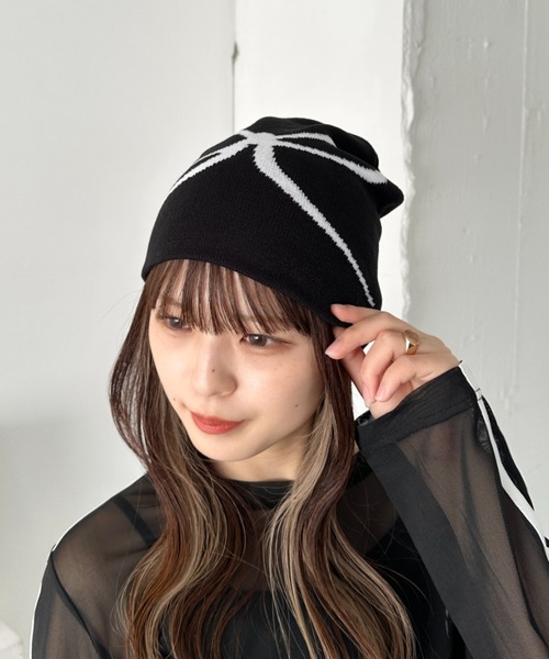 セール】リボンデザインニットビーニー（ニットキャップ/ビーニー