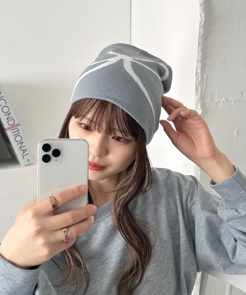セール】リボンデザインニットビーニー（ニットキャップ/ビーニー