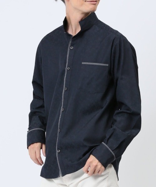 m.f.editorial（エムエフエディトリアル）の「シャツ メンズ 長袖 ストレッチ 綿混 ドビー スタンドカラー （シャツ/ブラウス・メンズ・ブラック/ホワイト/ネイビー・MEDIUM/LARGE）」の3枚目の写真