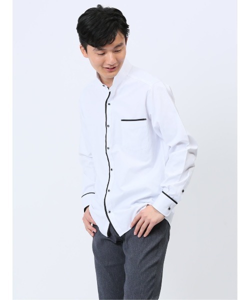 m.f.editorial（エムエフエディトリアル）の「シャツ メンズ 長袖 ストレッチ 綿混 ドビー スタンドカラー （シャツ/ブラウス・メンズ・ブラック/ホワイト/ネイビー・MEDIUM/LARGE）」の22枚目の写真