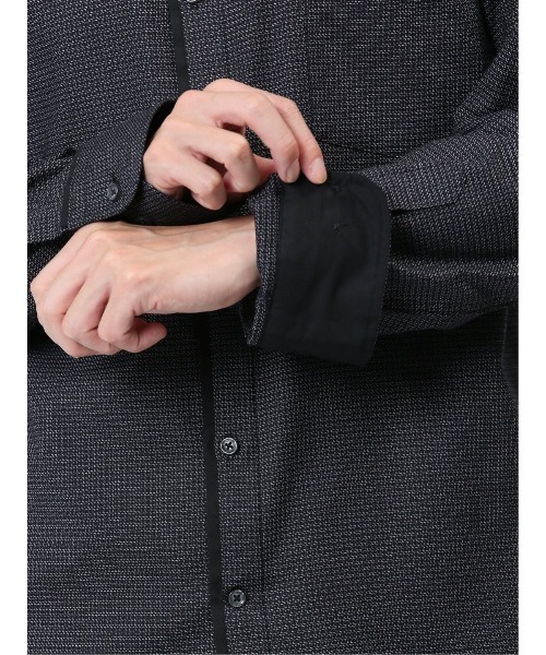 m.f.editorial（エムエフエディトリアル）の「シャツ メンズ 長袖 ストレッチ 綿混 ドビー スタンドカラー （シャツ/ブラウス・メンズ・ブラック/ホワイト/ネイビー・MEDIUM/LARGE）」の5枚目の写真