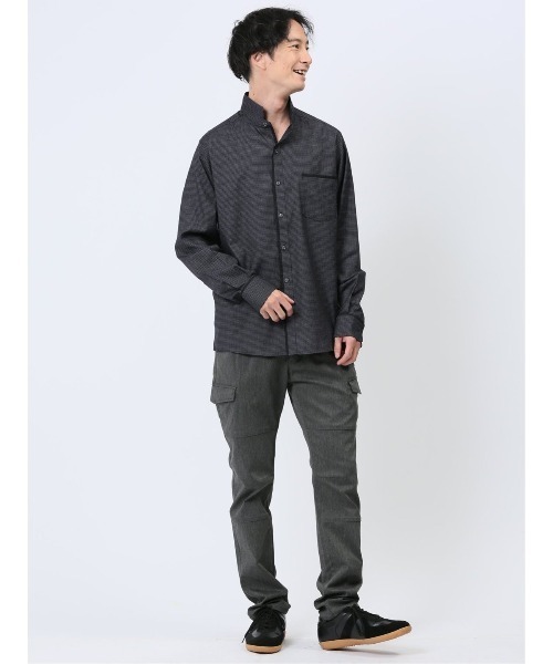 m.f.editorial（エムエフエディトリアル）の「シャツ メンズ 長袖 ストレッチ 綿混 ドビー スタンドカラー （シャツ/ブラウス・メンズ・ブラック/ホワイト/ネイビー・MEDIUM/LARGE）」の10枚目の写真