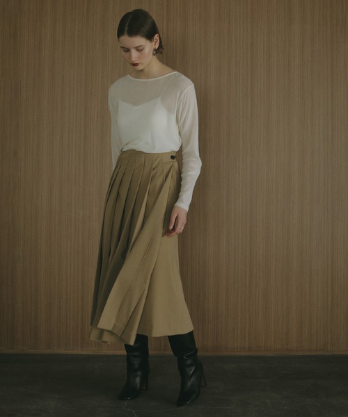 MANOF(マノフ)の「WIDE PLEATS SKIRT(スカート・レディース・ベージュ/ブラック・S/M)」の5枚目の写真
