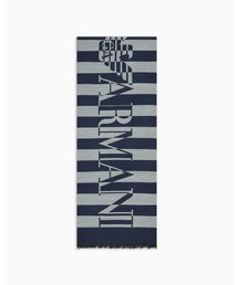 EMPORIO ARMANI | 【エンポリオ アルマーニ】ストライプスカーフ モダール混紡 オーバーサイズロゴ(マフラー)