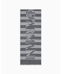 EMPORIO ARMANI | 【エンポリオ アルマーニ】ストライプスカーフ モダール混紡 オーバーサイズロゴ(マフラー)