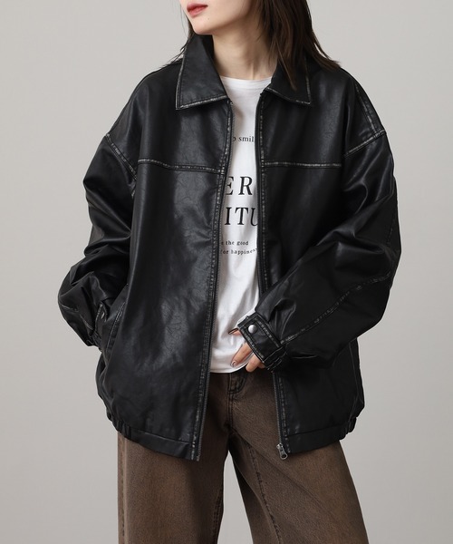 Jungle Storm（ジャングルストーム）の「Vintage design synthetic leather blouson / ヴィンテージデザイン合皮ブルゾン unisex（ブルゾン・メンズ・ブラック・M/L）」の17枚目の写真
